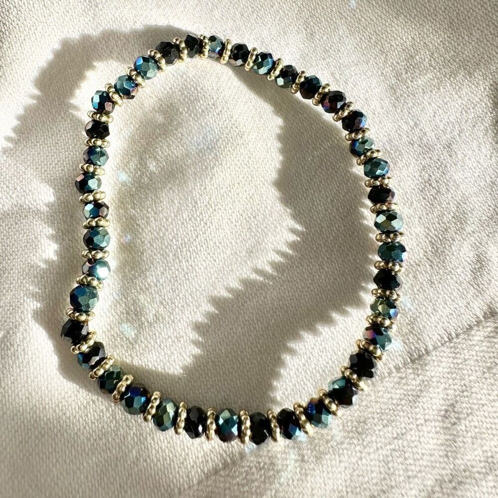 Dark blue beaded stretch sparkly bracelet